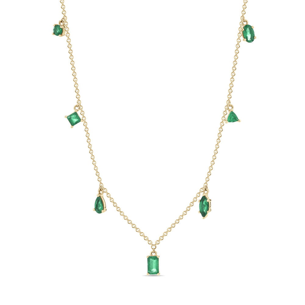 Multi Stone Shape Emerald Drop Necklace