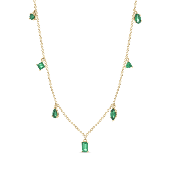 Multi Shape Emerald Drop Necklace in 18ct Yellow Gold