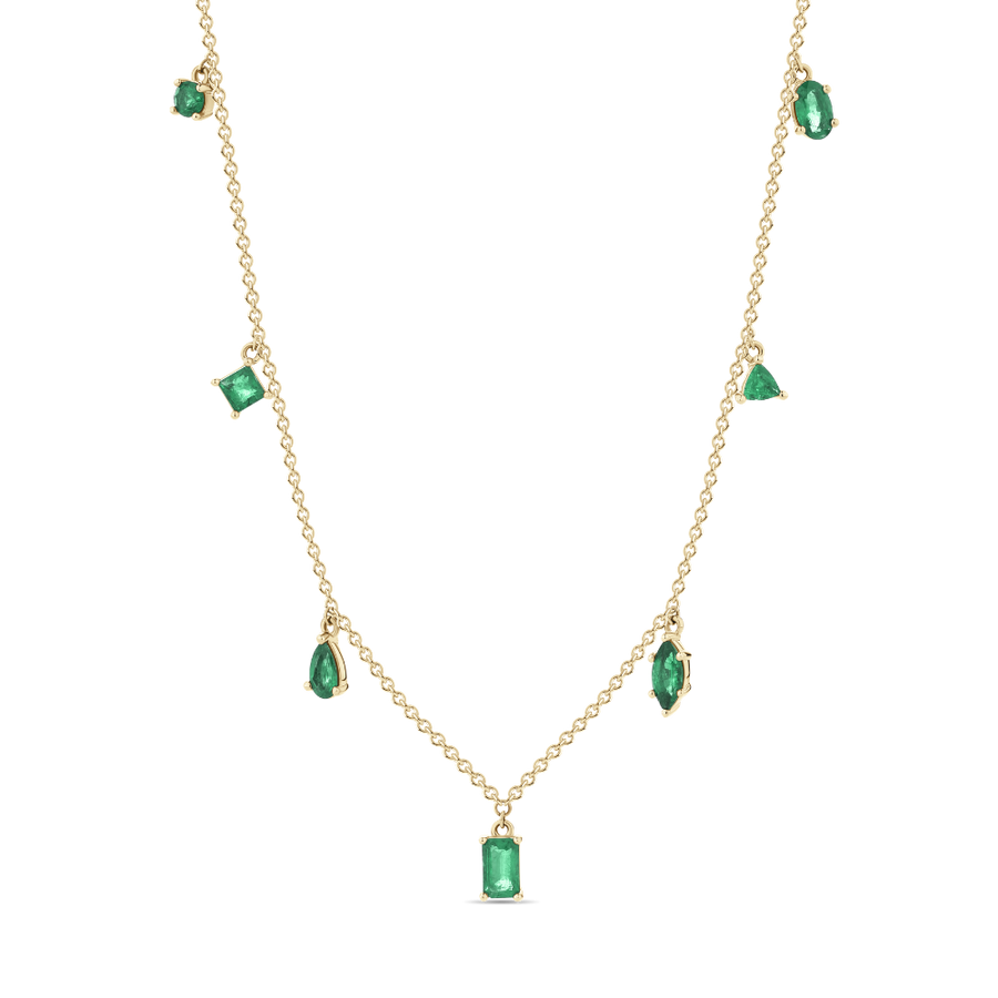 Multi Shape Emerald Drop Necklace in 18ct Yellow Gold