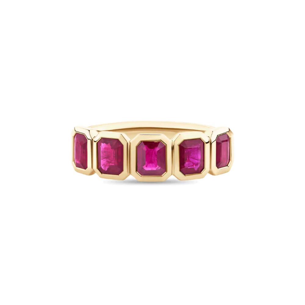 2.21ct Emerald Cut Ruby Bezel Ring