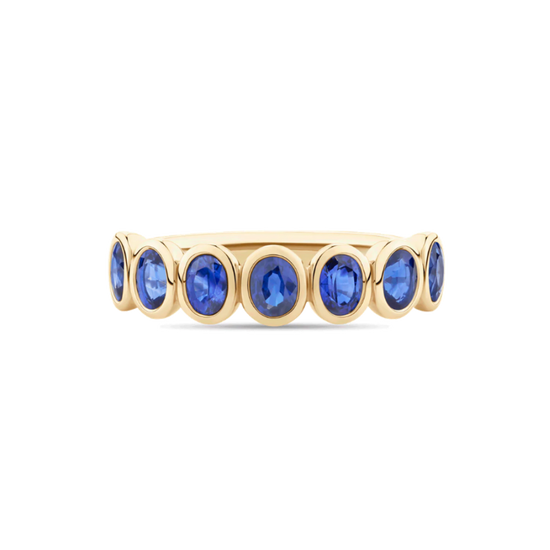 Petite Oval Cut Blue Sapphire Bezel Ring In 18ct Gold