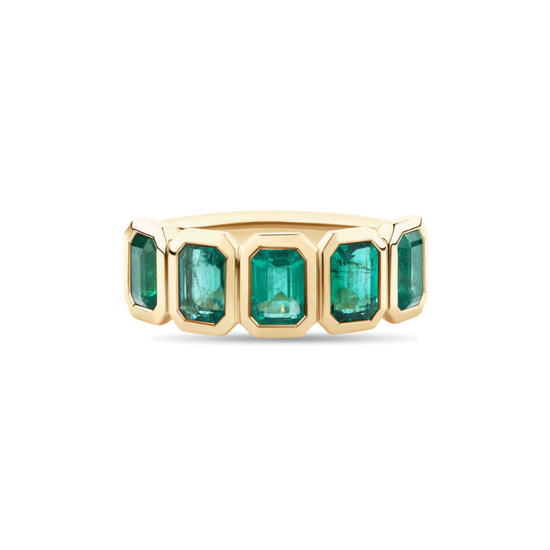 5ct Emerald Cut Green Emerald Bezel Ring in 18ct Gold
