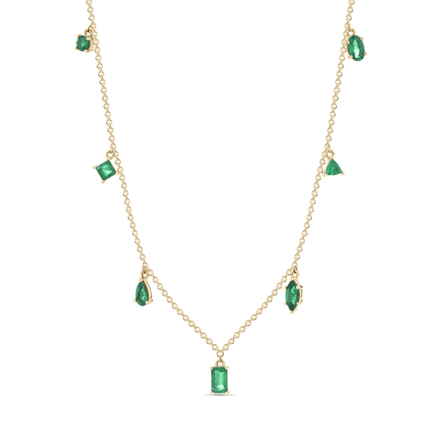 Multi Stone Shape Emerald Drop Necklace