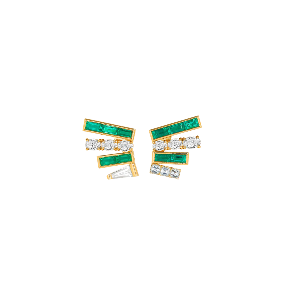 Emerald and Diamond Fan Earrings