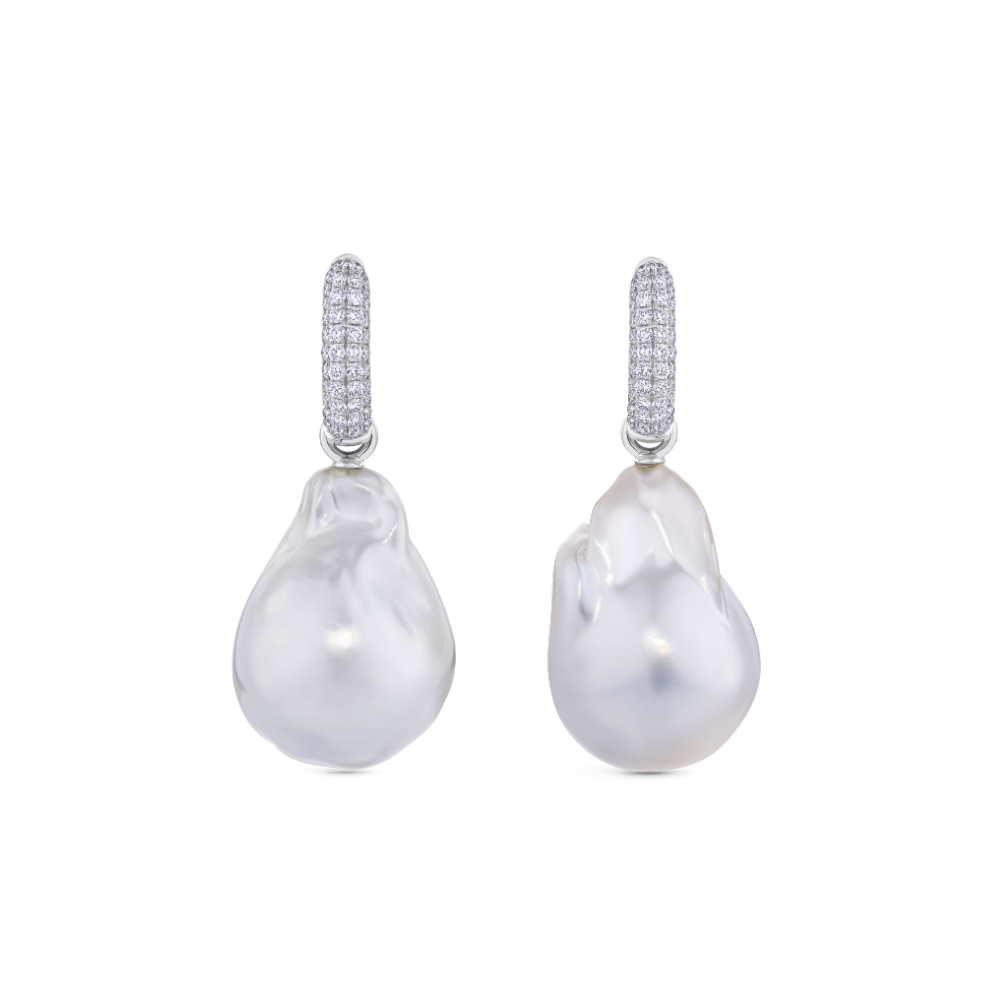 Diamond and South Sea Pearl Drop Earrings
