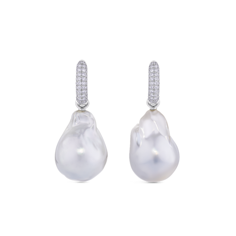 Diamond and South Sea Pearl Drop Earrings