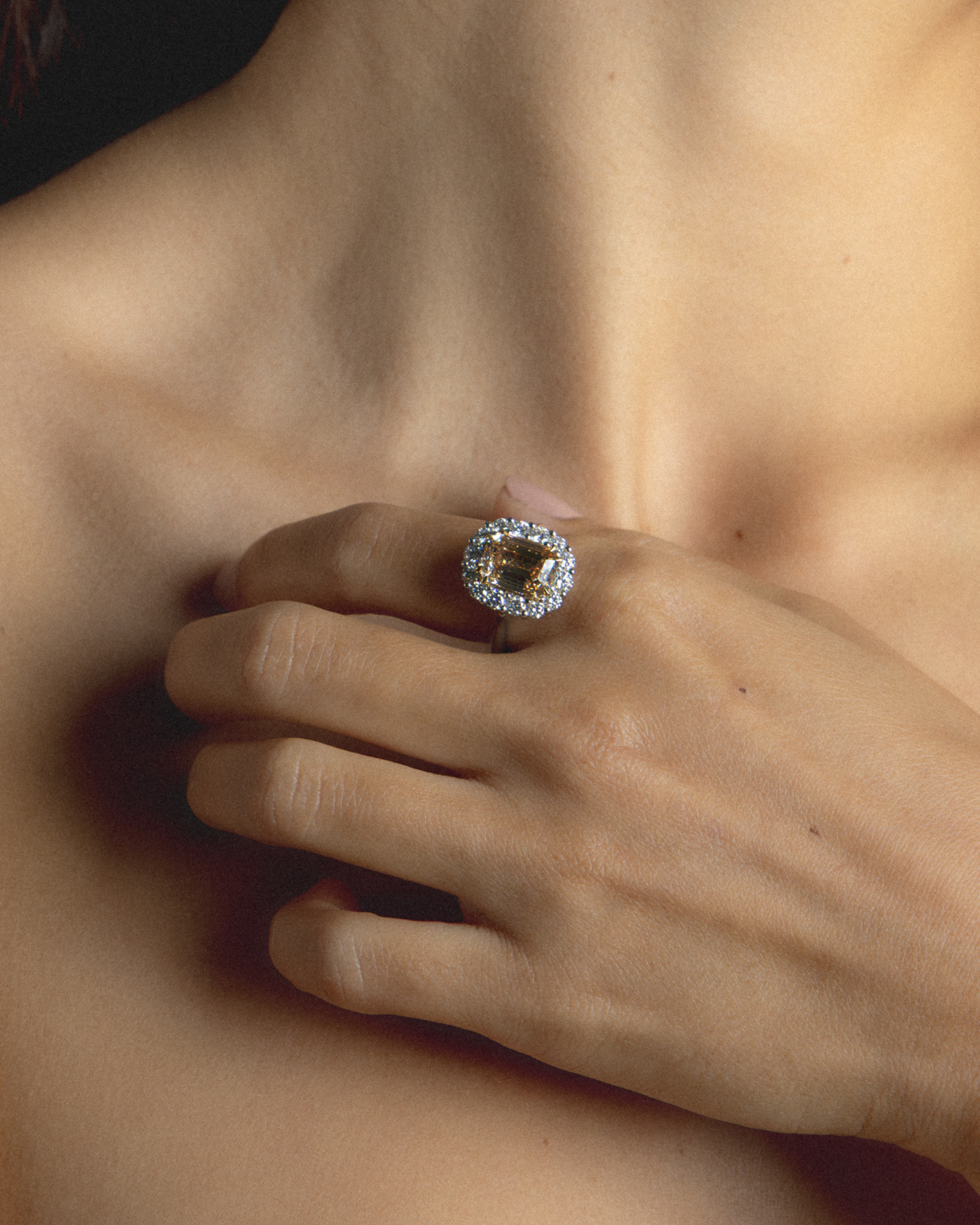 Champagne Diamond Cluster Engagement Ring