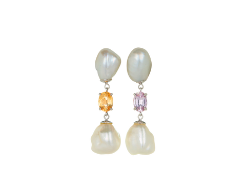 Sapphire and Keshi Pearl Trio Earrings