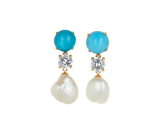 Keshi Pearl and Turquoise Drop Earrings