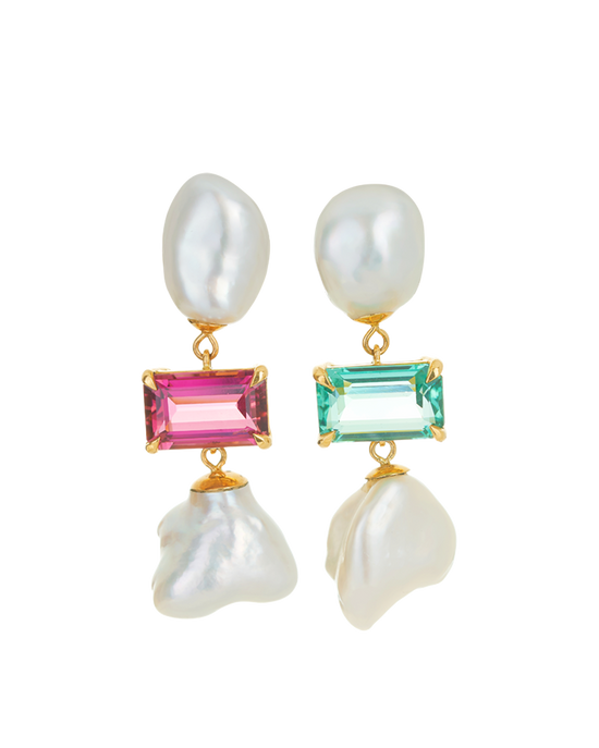 Trio Drop Earrings | Tourmaline and Keshi Pearl