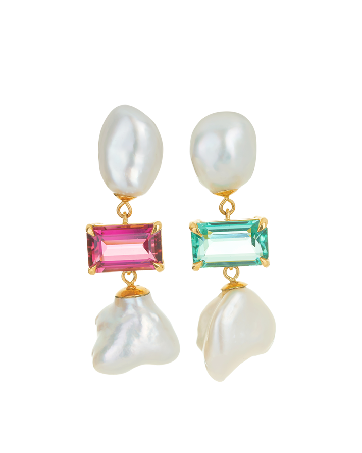 Trio Drop Earrings | Tourmaline and Keshi Pearl