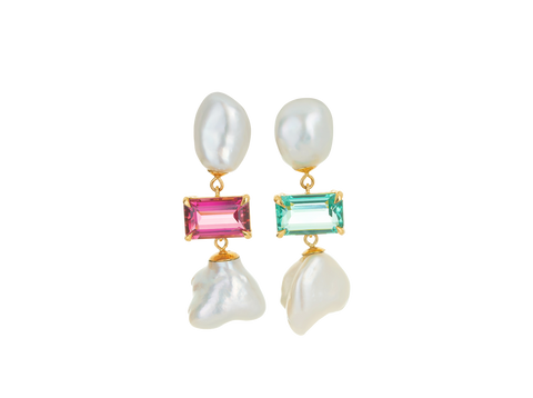 Trio Drop Earrings | Tourmaline and Keshi Pearl