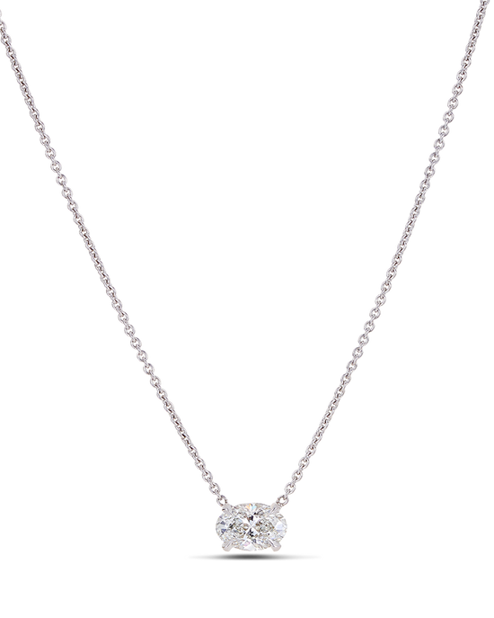 East-West Oval Cut Diamond Pendant Necklace in 18ct Gold