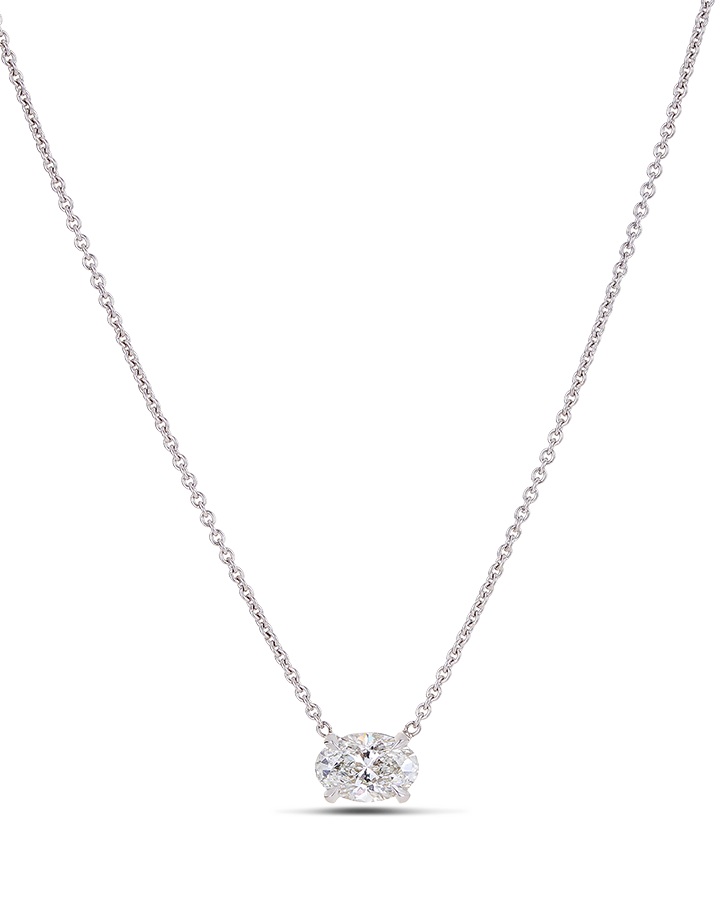 East-West Oval Cut Diamond Pendant Necklace in 18ct Gold