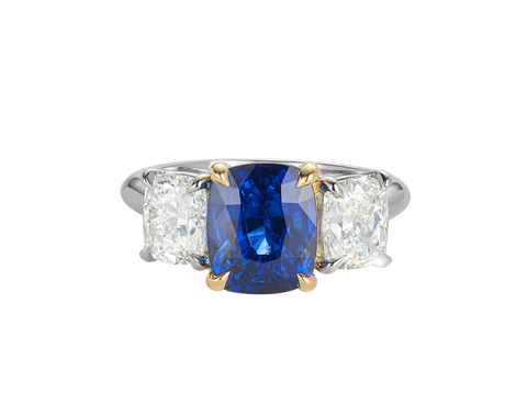 Blue Ceylon Sapphire and Diamond Trilogy Ring