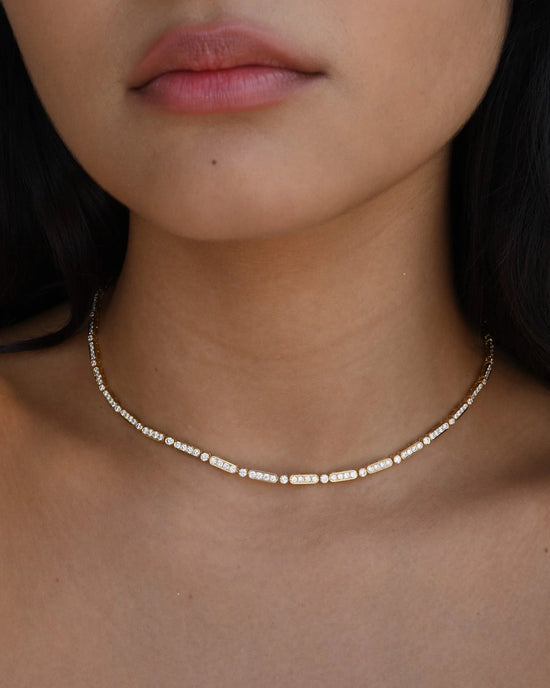 Grain Set Diamond Tennis Necklace in 18ct Yellow Gold