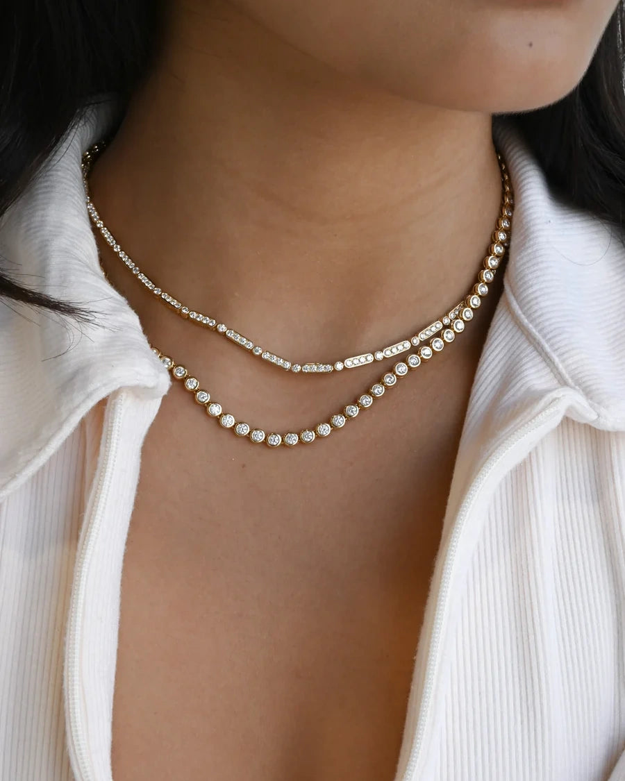 7ct Bezel Set Round Diamond Tennis Necklace in 18ct Gold