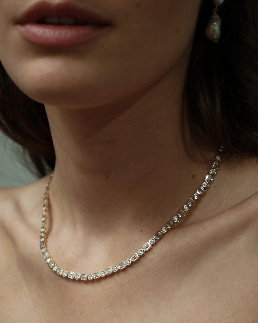 13ct Diamond Duo Bezel Set Tennis Necklace in 18ct Gold