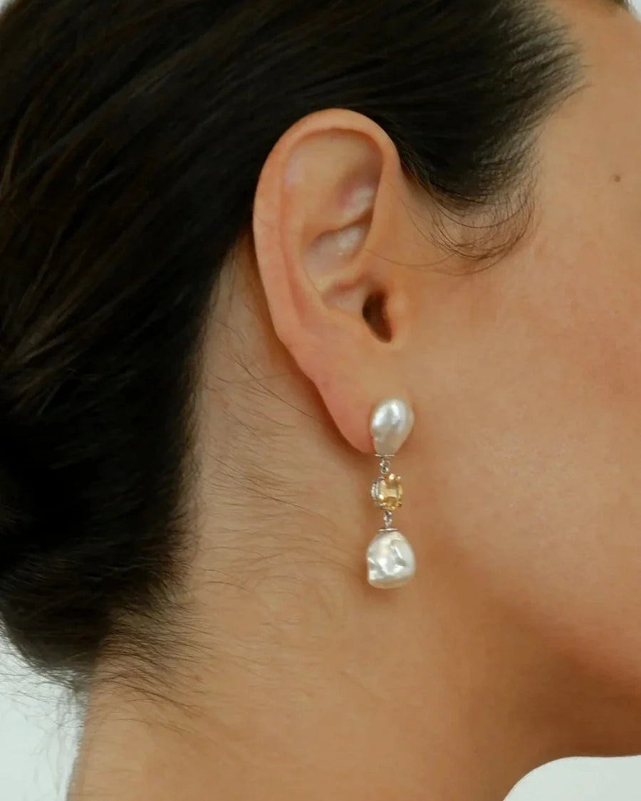 Sapphire and Keshi Pearl Trio Earrings