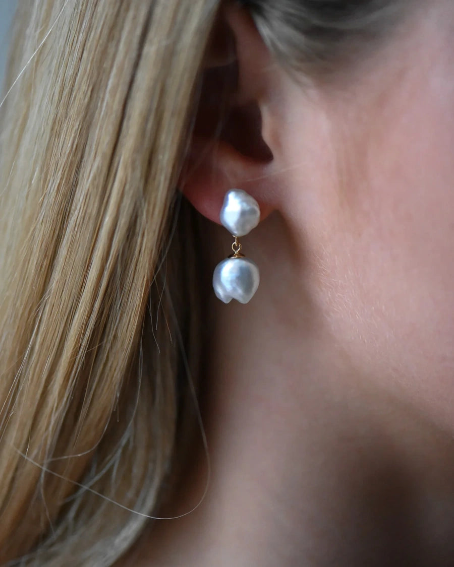 Keshi Pearl Drop Earrings in 18ct Gold