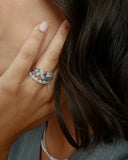 Blue Sapphire and Diamond Cluster Band
