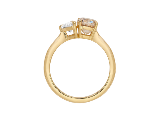A.G 1.56ct cushion cut champagne diamond and 0.52ct pear cut diamond ring