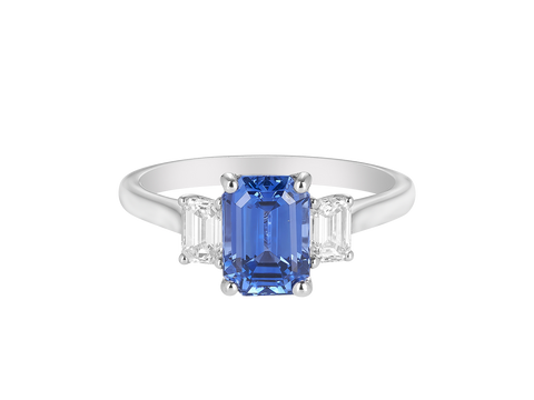 Blue Ceylon Sapphire and Diamond Trilogy Ring