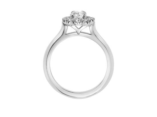 A.G oval cut diamond halo setting with half round band.