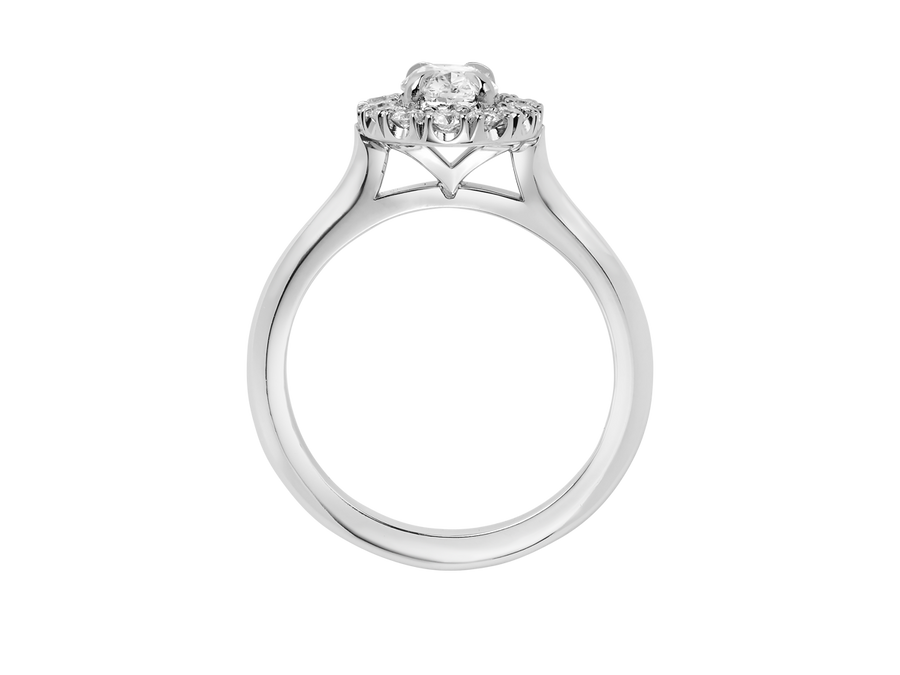 Front of A.G oval cut diamond halo setting with half round band.