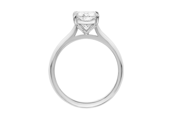 A.G radiant cut diamond solitaire setting with a fine half round band.