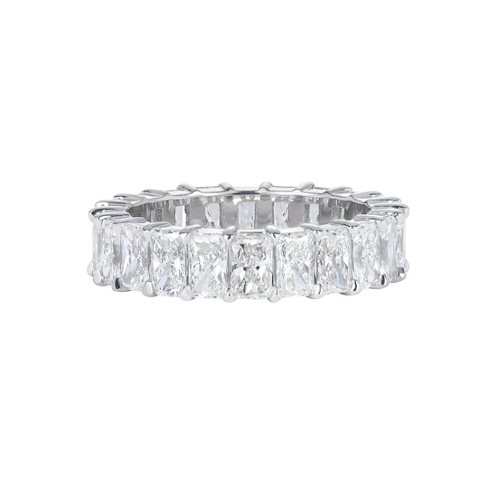 A.G Designer Jeweller signature share claw style radiant cut diamond eternity band. 