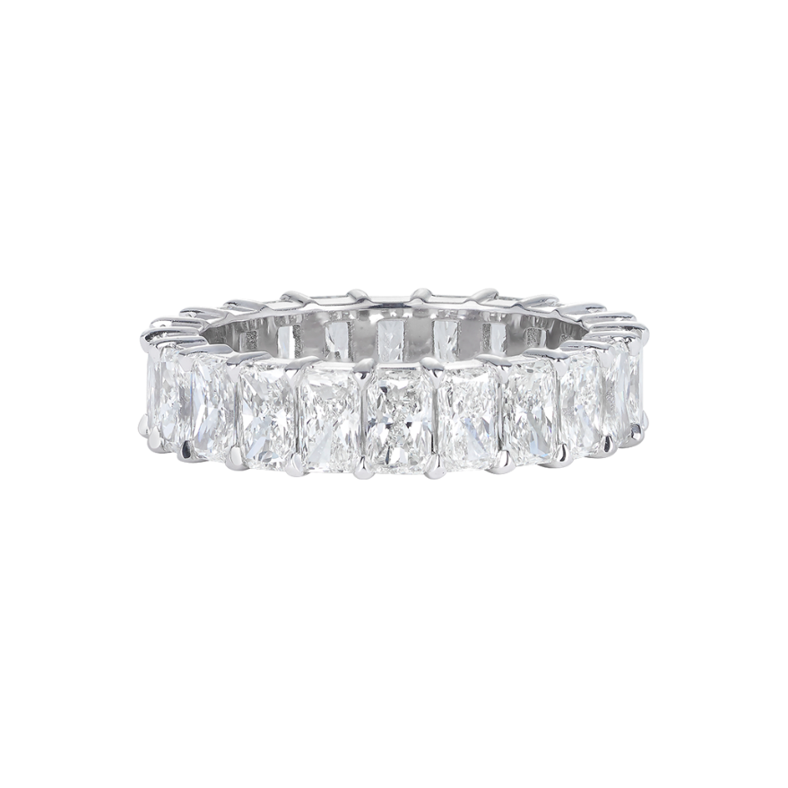 A.G Designer Jeweller signature share claw style radiant cut diamond eternity band. 