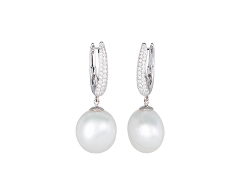 Diamond and Keshi Pearl Drop Earrings