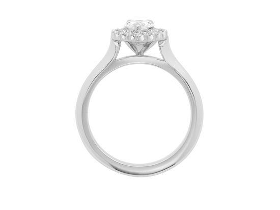 A.G pear cut diamond halo setting with half round band. 