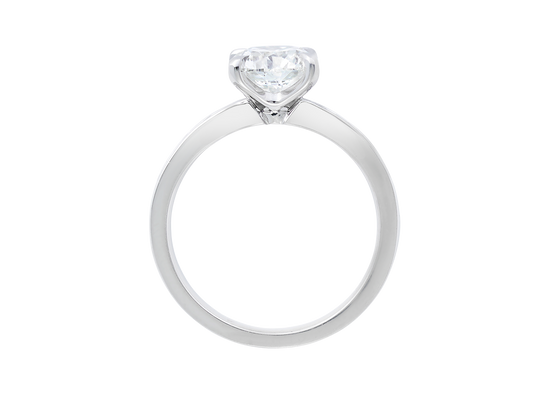 A.G round brilliant cut diamond four claw setting with channel set diamond band.