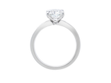 Front view of A.G round brilliant cut diamond four claw setting with channel set diamond band.
