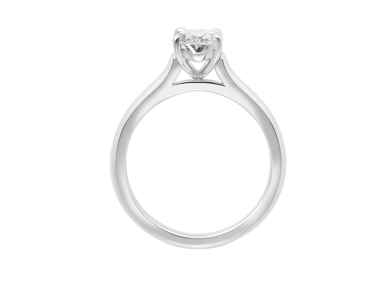 A.G oval cut diamond solitaire four claw setting with a half round band.