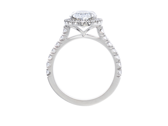 A.G oval cut diamond halo setting with split bead half diamond band.