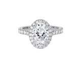 A.G oval cut diamond halo setting with split bead half diamond band.