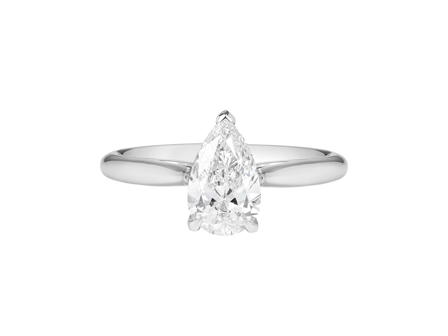 A.G pear cut diamond solitaire four claw setting with a half round band.