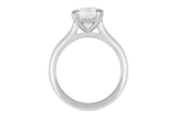 Front view of A.G cushion cut solitaire double claw setting with half round band. 
