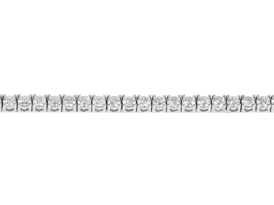 A.G Designer Jeweller classic four claw set diamond tennis necklace with round cut diamonds in white gold.