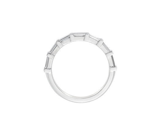 A.G signature tab claw baguette diamond women's wedding band.