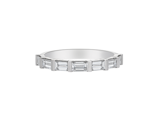 A.G signature tab claw baguette diamond women's wedding band.