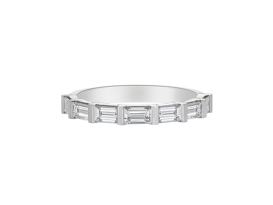 A.G signature tab claw baguette diamond women's wedding band.