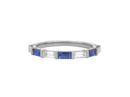 W.15 | Baguette Diamond and Blue Sapphire Wedding Band