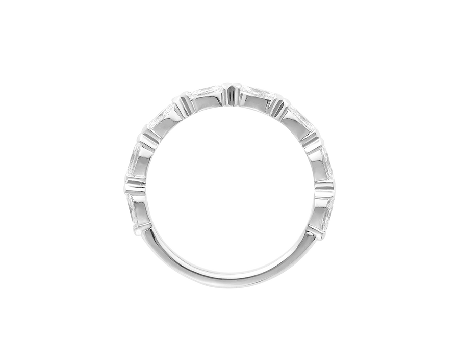 Front view A.G signature marquise diamond V claw women's wedding band.