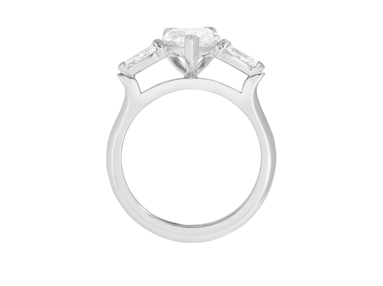 A.G pear cut diamond with pear cut side diamonds in a half round band.