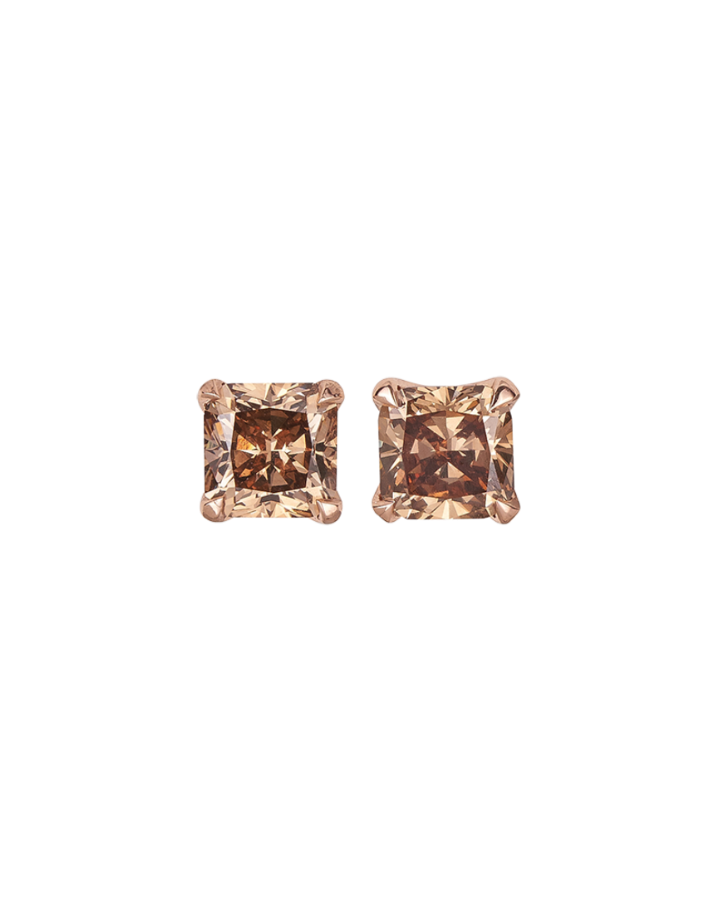 A.G Designer Jeweller custom designed stud earrings with champagne diamonds in rose gold.