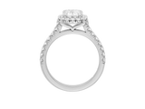 Front view of A.G cushion cu diamond halo setting with split bead half diamond band.